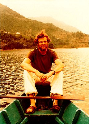 1979 Pokhara, Nepal - Werner Baumgartner. Ken Street is also on the boat and is the one taking the photo.