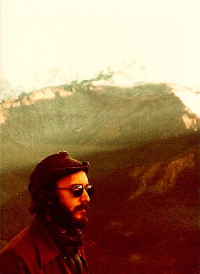 1979 Nepal, Pokhara-Muktinath Trek. Werner snapped this photo of Ken Street standing atop Poon Hill, with Annapurna behind him.