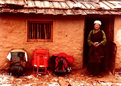 1979 Nepal, the Everest Trek. Ken Street's backpack is the one on the left. Werner's backpack is the middle one. Photo by Ken Street.