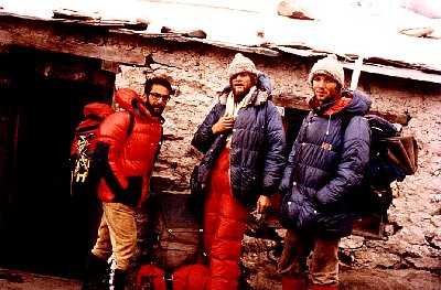 1979 Nepal, the Everest Trek. Roberto on the left, Werner in the middle, Pierre on the right. Photo by Ken Street.